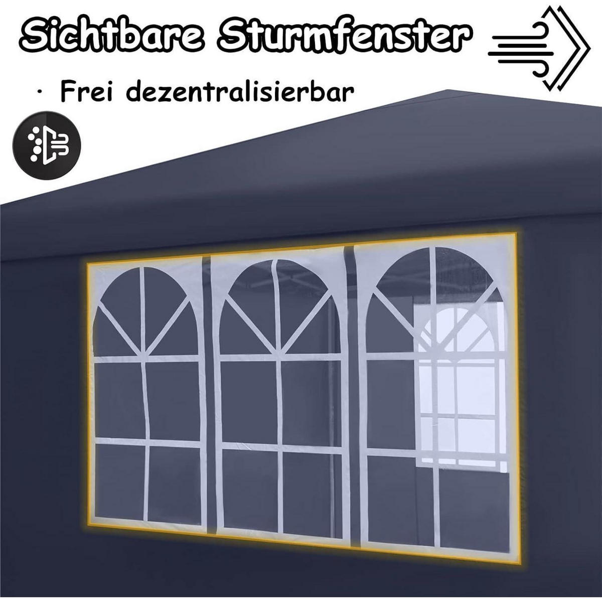 FALTPAVILLON 3 x 3 m mit Seitenteilen und Fenstern Anthrazit - Anthrazit, Textil (300/260/300cm)