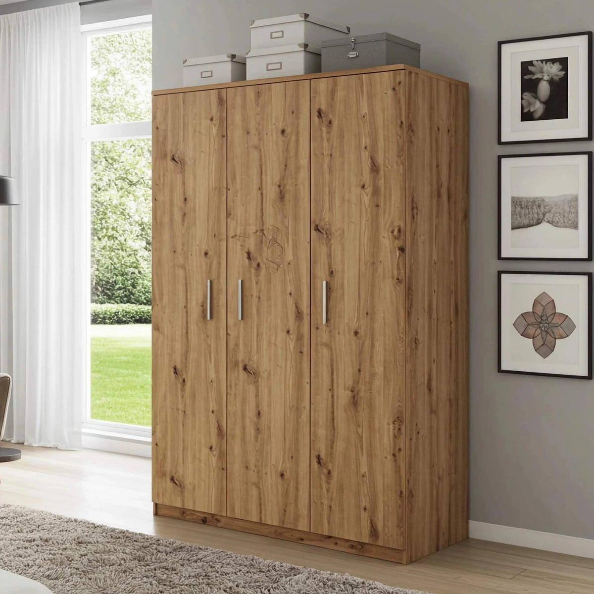 KLEIDERSCHRANK Tamiza 3-türig 135 cm breite - Silberfarben/Eiche Artisan, Holzwerkstoff/Kunststoff (135/202/65cm) - Ravio