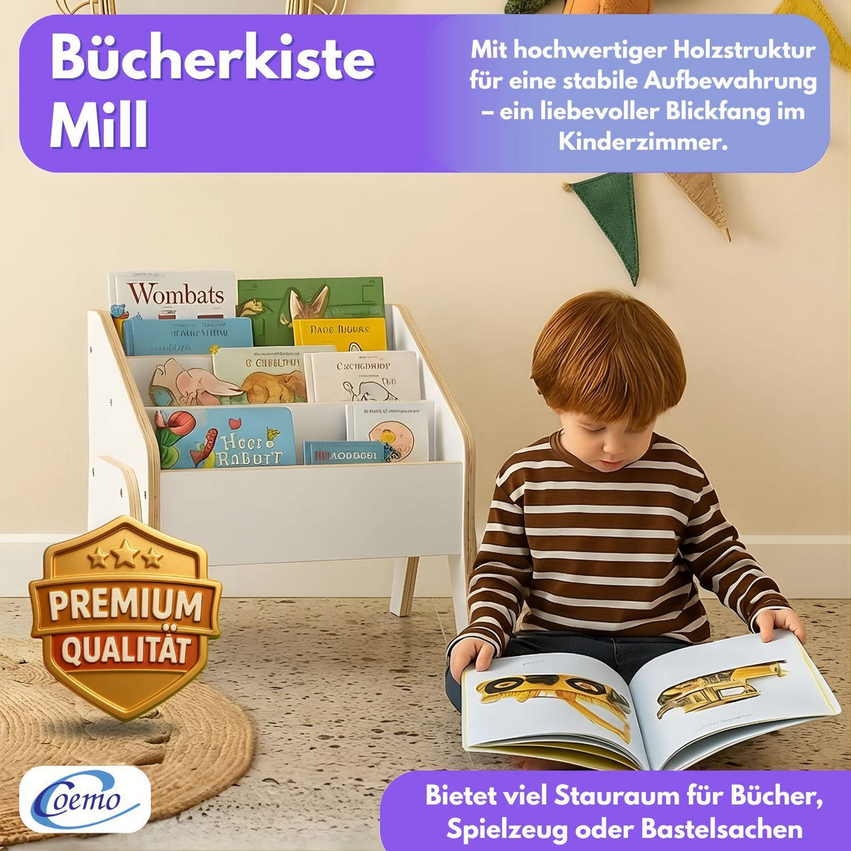 BÜCHERREGAL MILL Aufbewahrungsbox weiß 55x34x45 cm - Weiß, Holzwerkstoff (35/45/55cm) - Mein-Regal