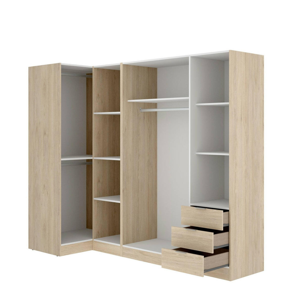 ECKKLEIDERSCHRANK Holz-Effekt Eiche 90.5x213.5h184 - Braun, Holzwerkstoff (213.5/184/90.5cm) - DMORA
