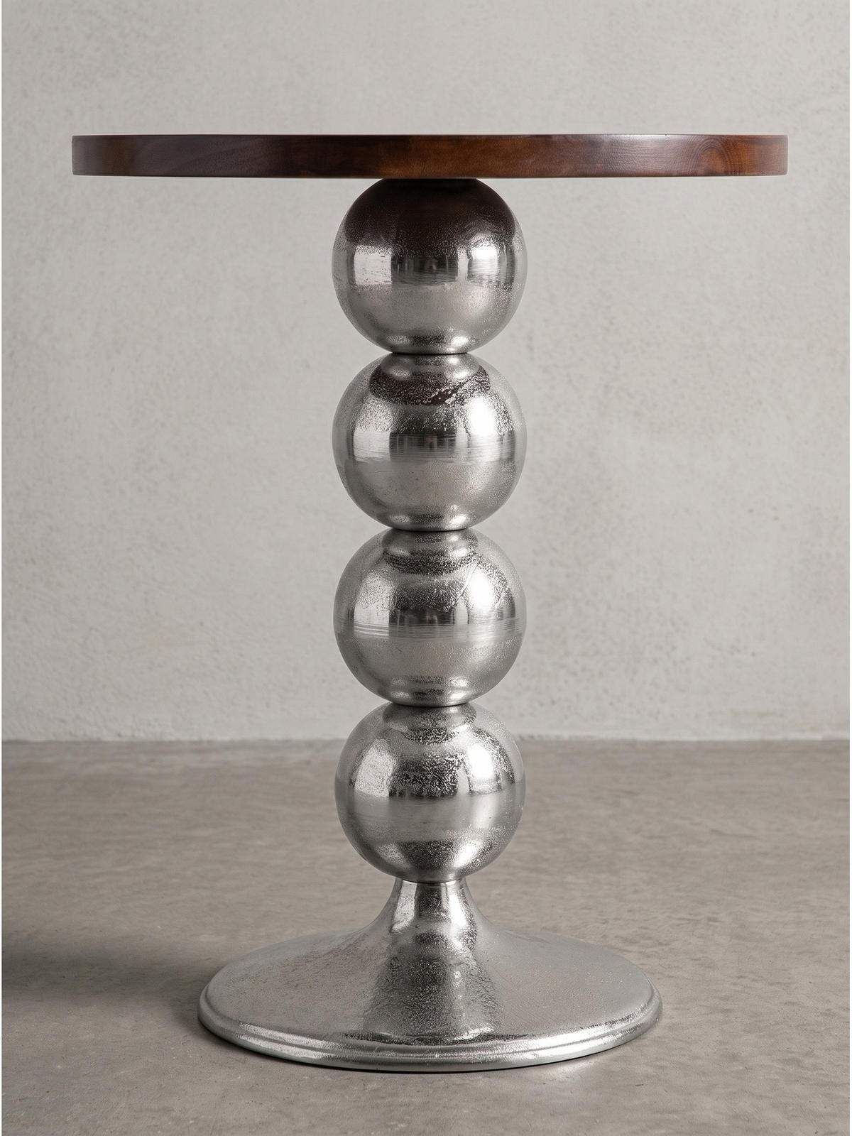 BEISTELLTISCH AMANTEA, Mango Massivholz, Braun-Silber, Ø 50 x 61,5 cm - Silberfarben/Sheeshamfarben, Holz/Metall (50/50/61.5cm) - KADIMA DESIGN