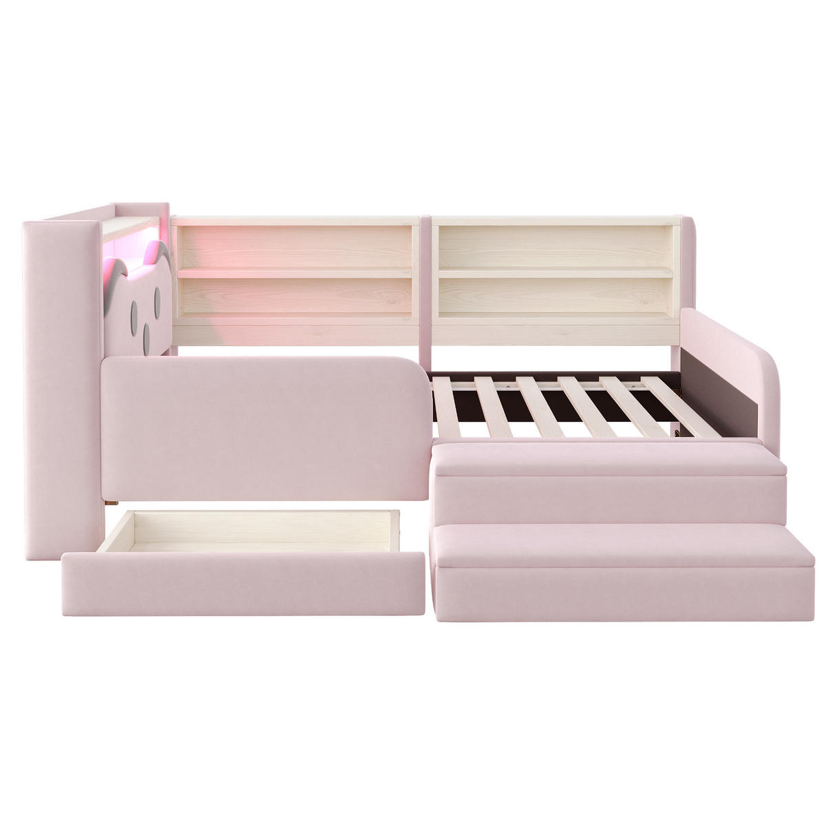POLSTERBETT 90*200 cm mit LED, USB und Schublade, Rosa - Pink, Textil (90/200cm) - FLIEKS