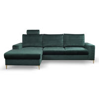 ECKSOFA GRIFO L-S Grün Velours-Stoff mit Schlaffunktion - Grün, Holz (253/165cm) - MASSENO
