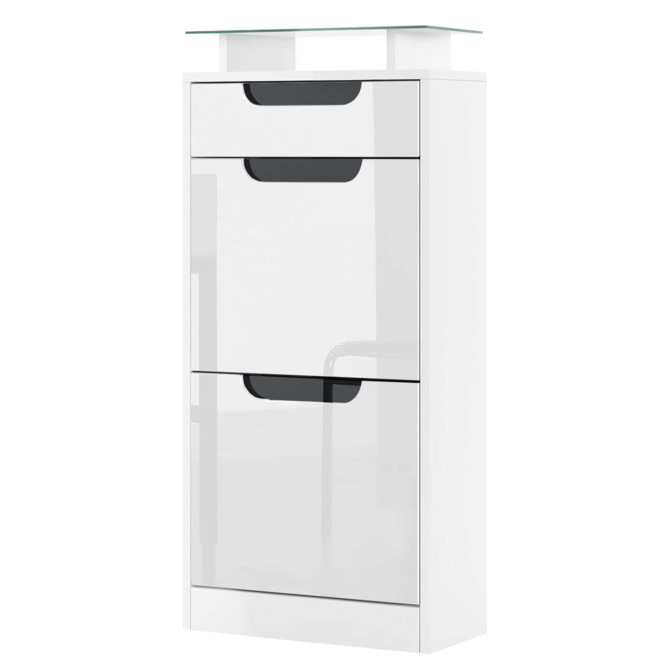 SCHUHSCHRANK Fiesta Weiß Hochglanz / Schwarz Hochglanz - Weiß Hochglanz, Holzwerkstoff (46/104/23cm) - Vladon
