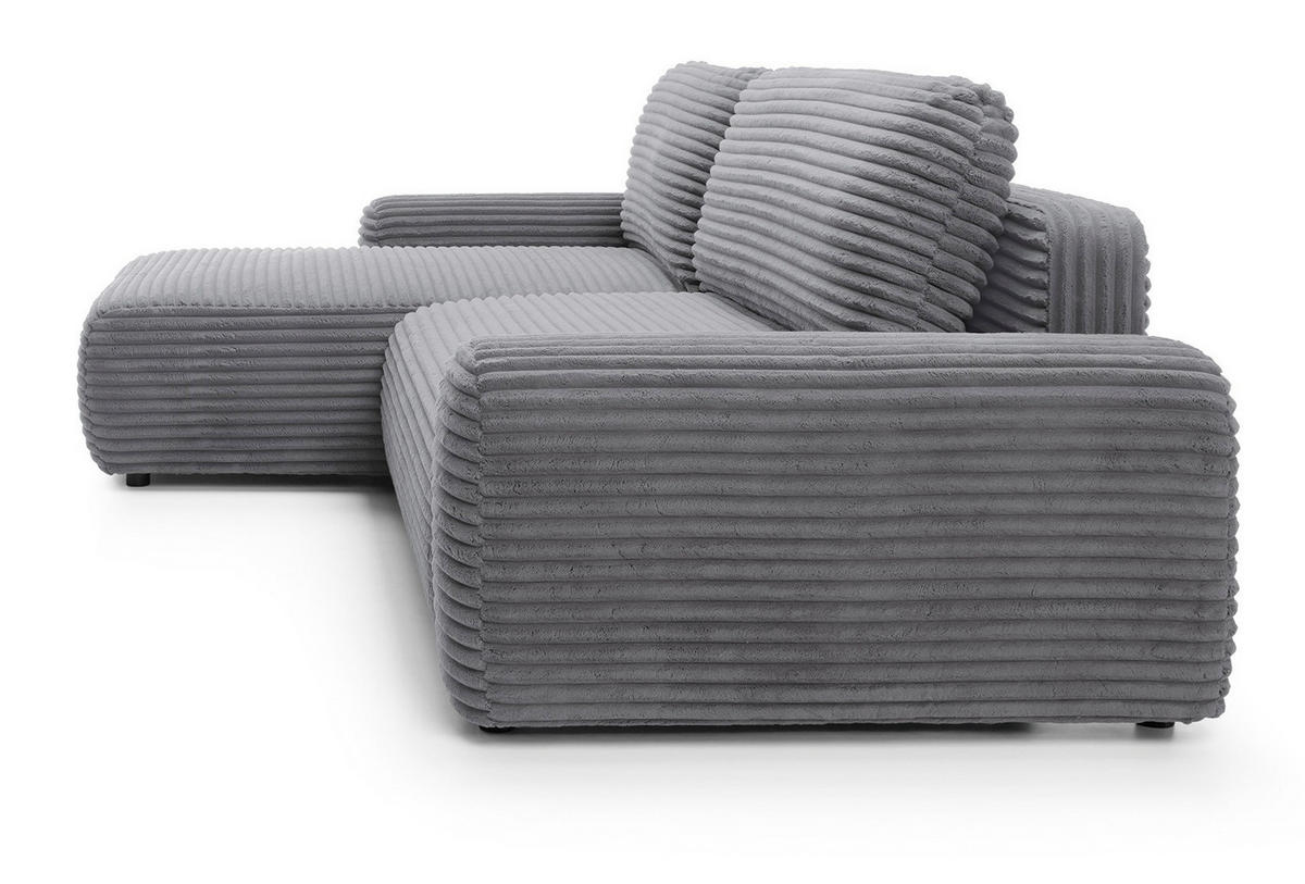 ECKSOFA 260 cm Cantara mit Cordstoff, Bettkasten, Links, Dunkelgrau - Dunkelgrau, Holz (264/162cm) - Emporius