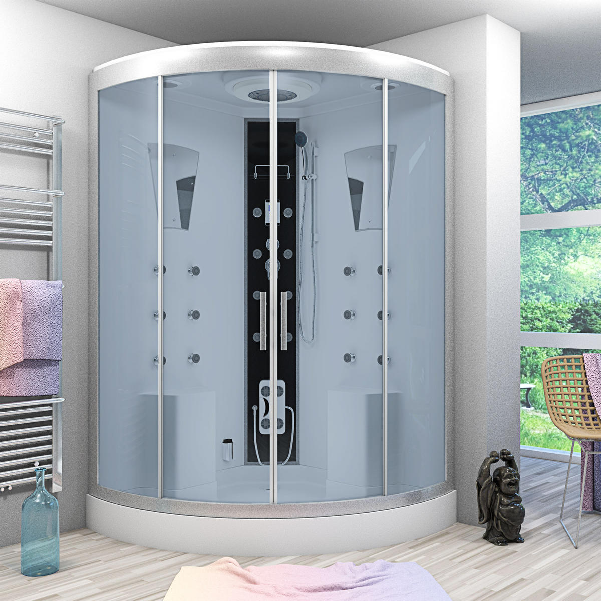 ACQUAVAPORE Dampfdusche Sauna Dusche Duschkabine D26-EH-EC-EA 130x130 cm MIT 2K Scheiben Versiegelung - Weiß, Glas/Kunststoff (130/130/220cm) - AcquaVapore by Sandra Jentho