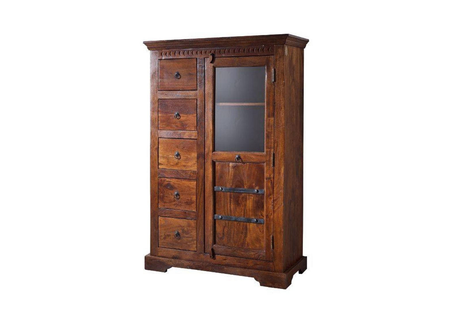 VITRINE Akazie 95x45x147 nougat lackiert OXFORD #417 - Dunkelbraun, Holz (95/147/45cm) - Massivmoebel24