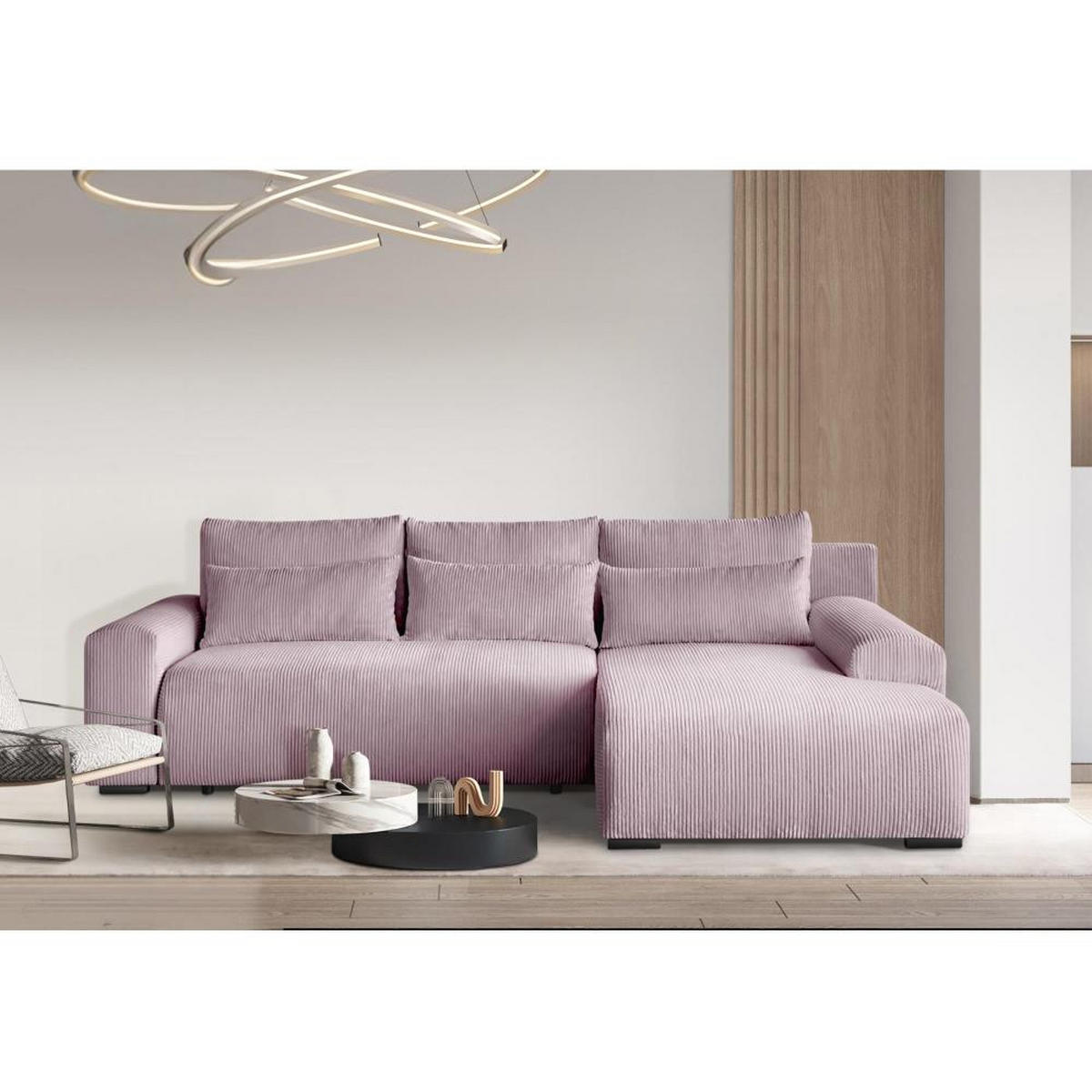 ECKSCHLAFSOFA Benny rosa rechts - Schwarz/Rosa, Kunststoff/Textil (271/185cm) - Beautysofa