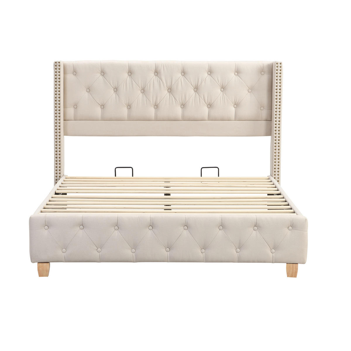POLSTERBETT 160/200 cm in Beige aus Leinen mit Knopfheftung - Beige, Textil (160/200cm) - Flora Grace