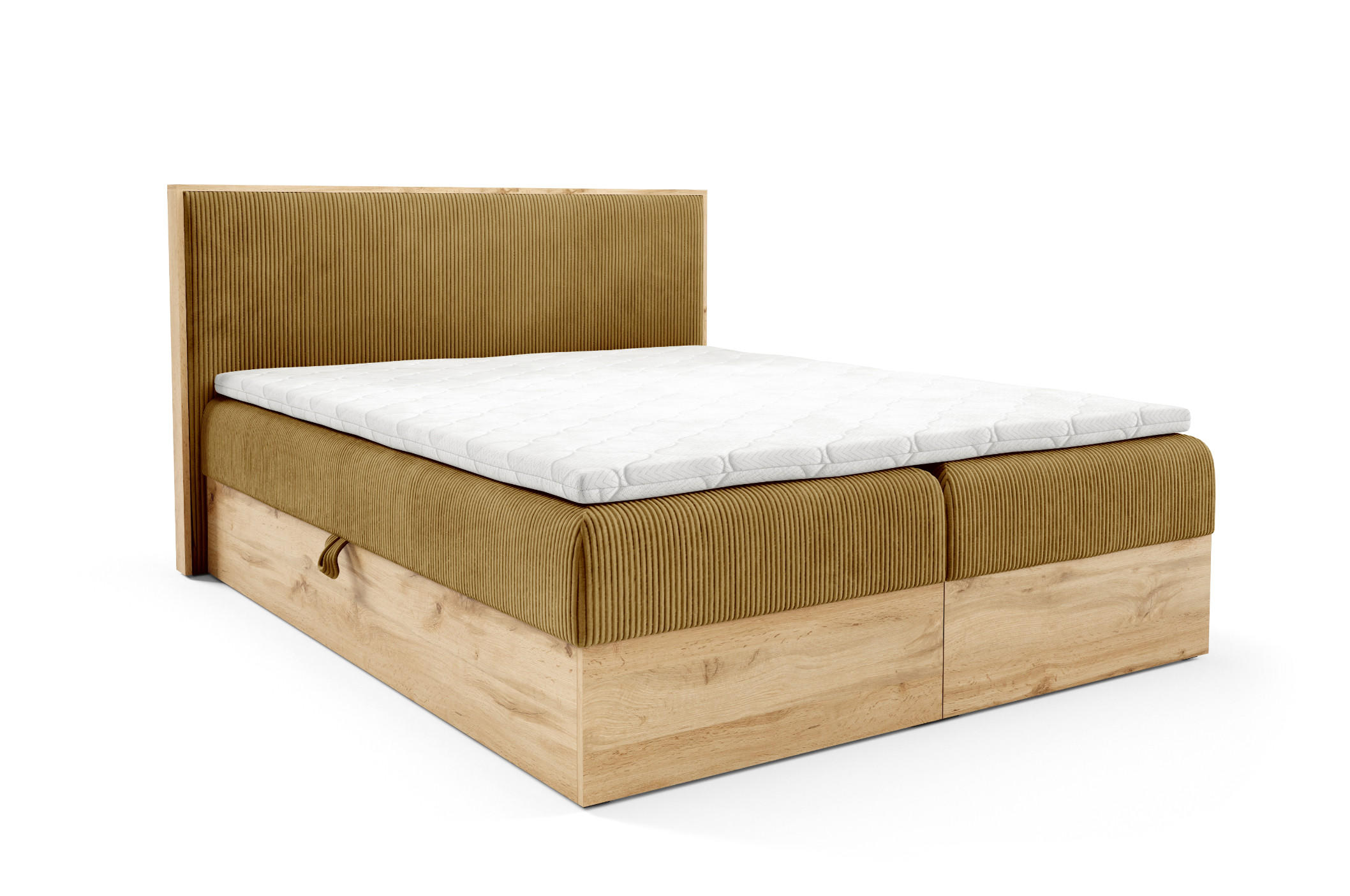 BOXBETT Holzoptik Sonoma mit Topper 120x200 cm Senfgelb - Gelb, Textil (120/200cm) - Home Collective