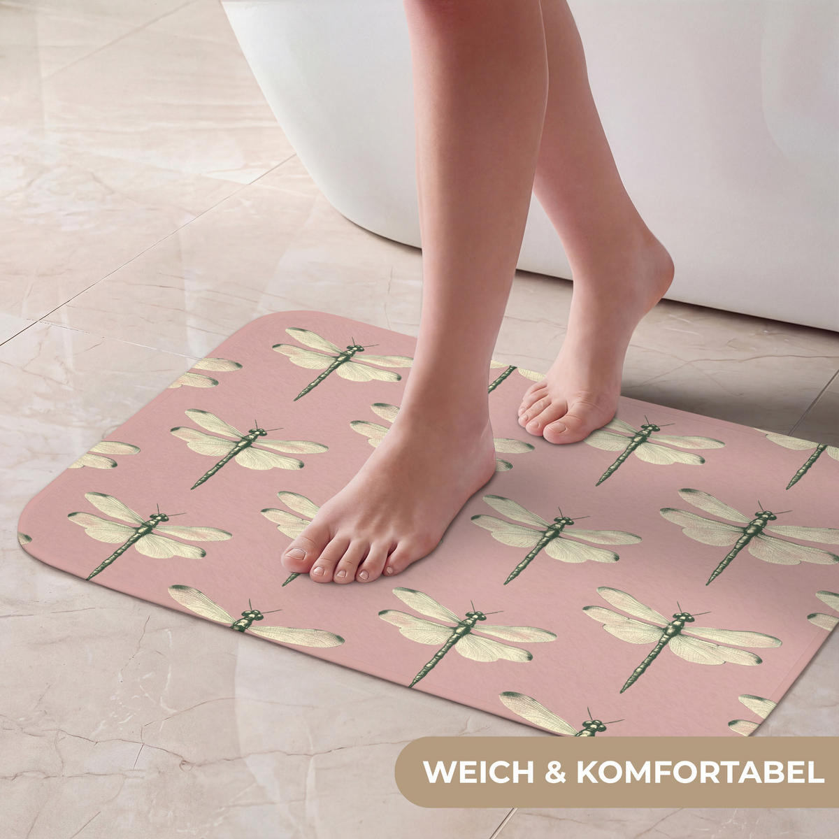 KÚPEĽŇOVÁ PREDLOŽKA Zvončeky - vzor - ružová 60x40 cm - ružová, textil/plast (60/40cm) - OnlyWow