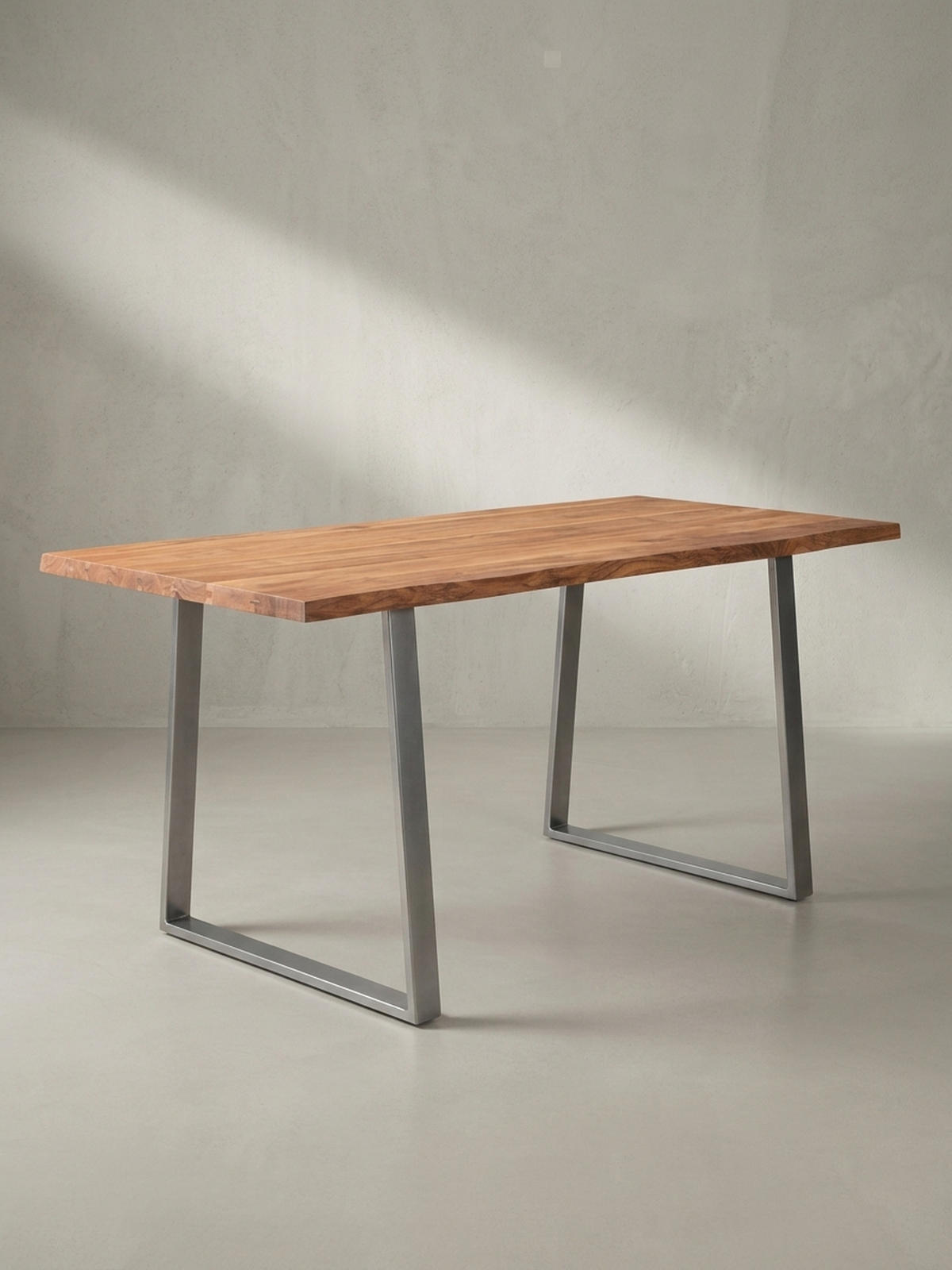 ESSTISCH Massivholz Baumkante Metallgestell Handgefertigt TARN, Goldbraun-Chrom 180x90x76 cm - Chromfarben/Braun, Holz/Metall (90/180/76cm) - KADIMA DESIGN