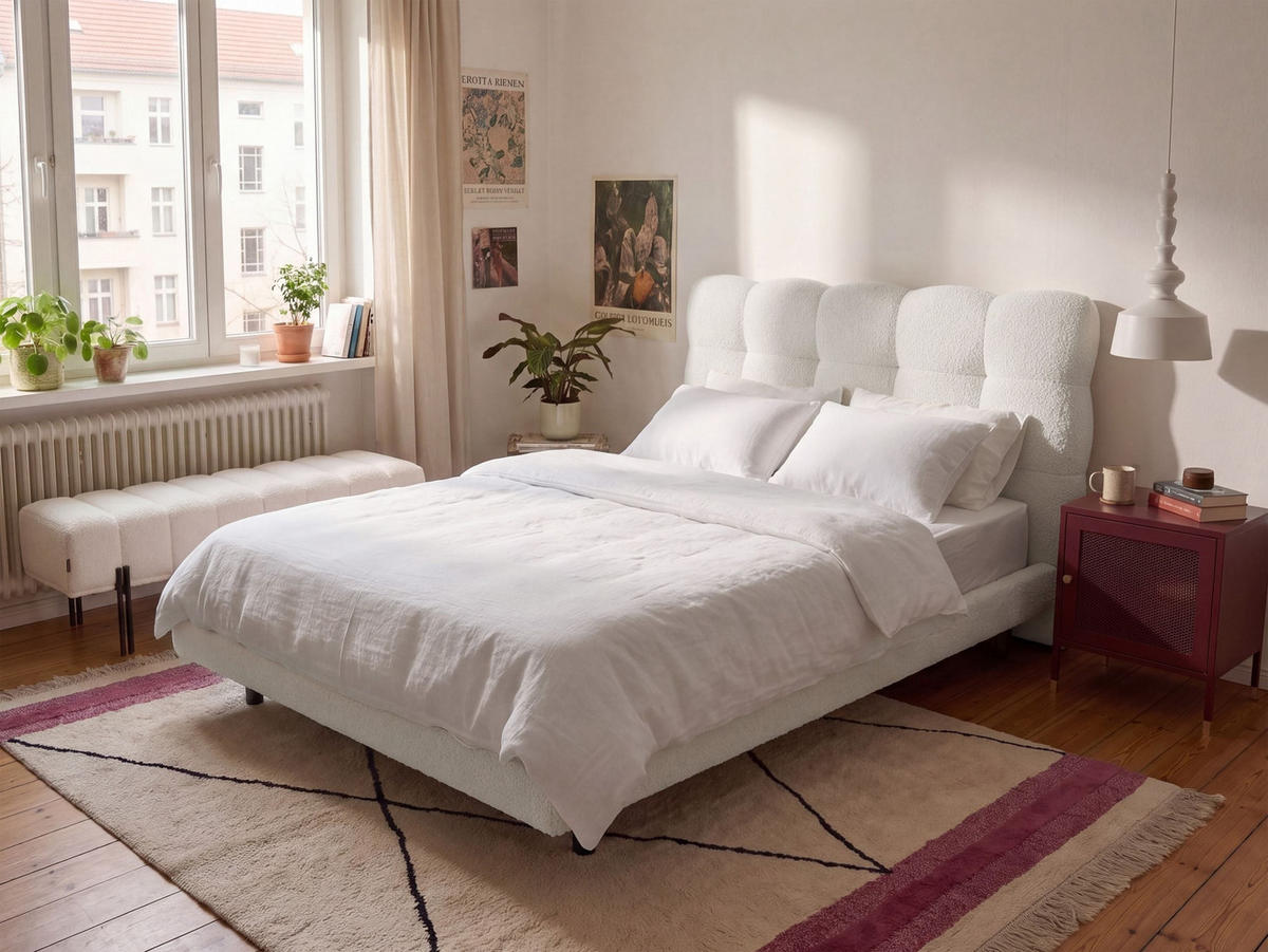 BETT mit Lattenrost 120/200 Bouclé Cremeweiß Soulisse - Creme, Textil (120/200cm) - Beliani