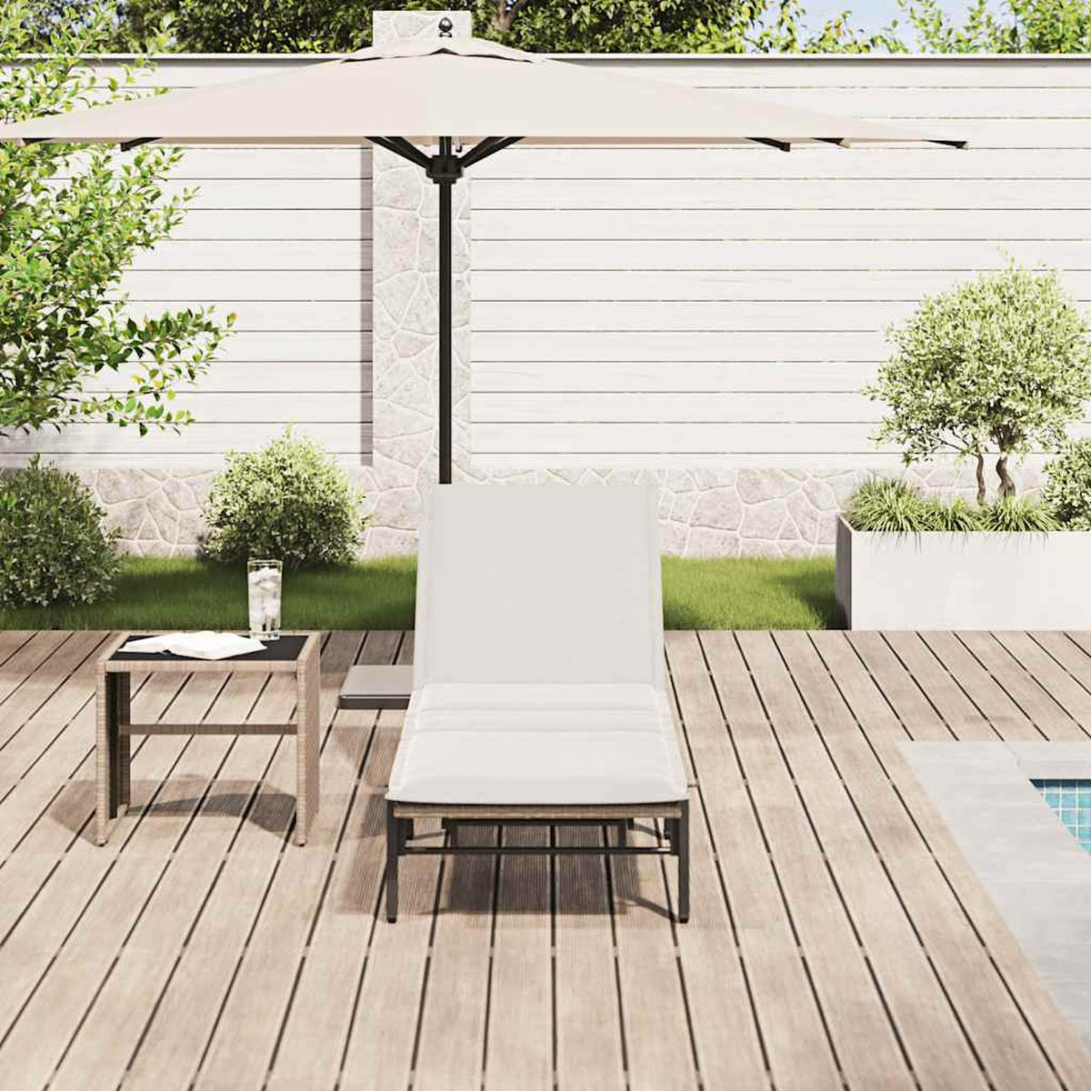 SONNENLIEGE Mit Auflage Beige Poly Rattan - Beige, Kunststoff (59/67/200cm) - vidaXL
