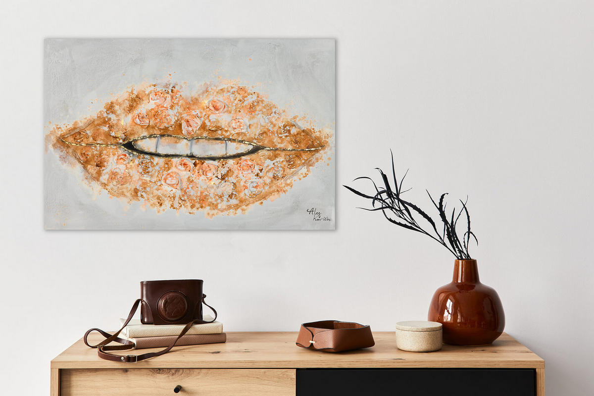 ACRYLBILD HANDGEMALT 90/60 cm - Pink/Grau, Holz/Textil (90/60cm) - KUNSTLOFT