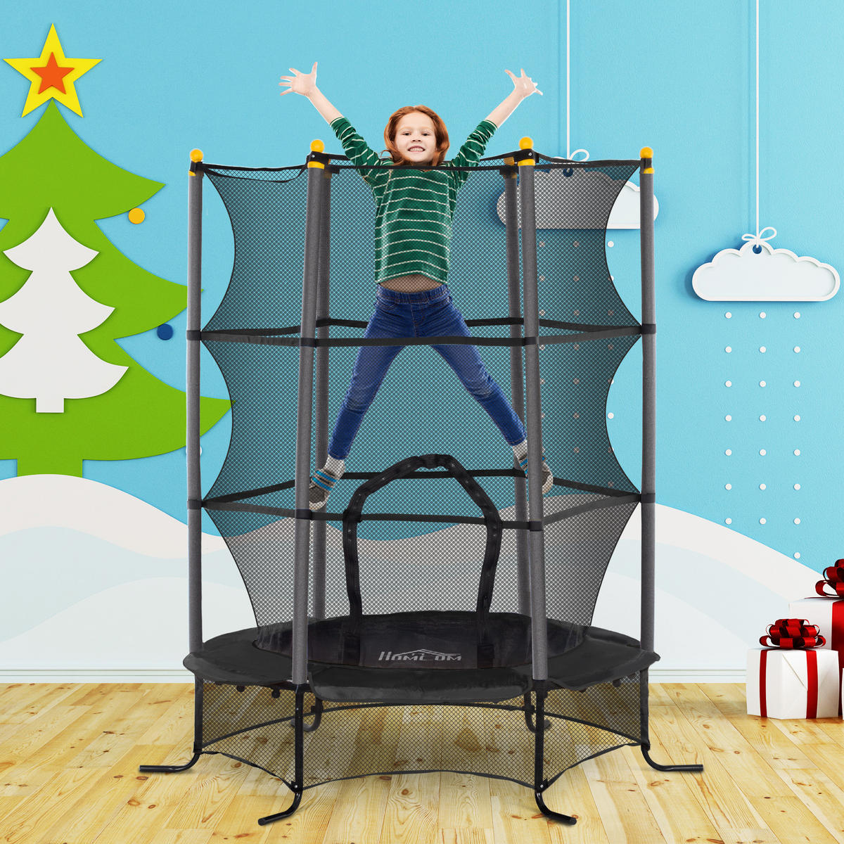 KINDERTRAMPOLIN - Schwarz, Kunststoff/Metall (163/163cm) - HOMCOM