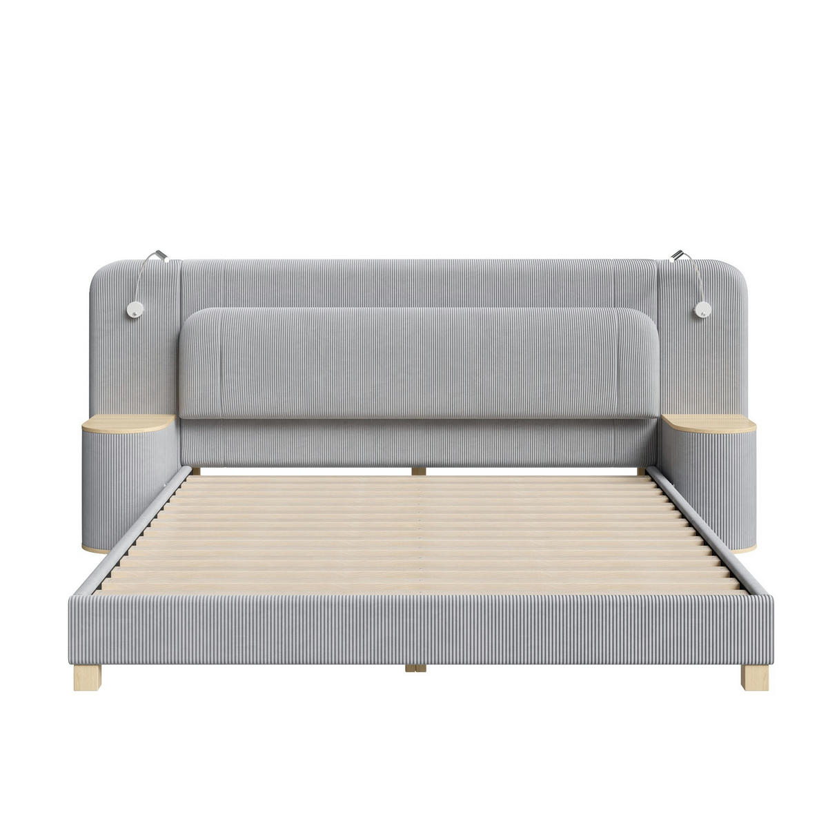 POLSTERBETT 180/200 cm mit Nachttischen und LED, DE-41849, in Grau - Grau, Holzwerkstoff (180/200cm) - ComfortXL