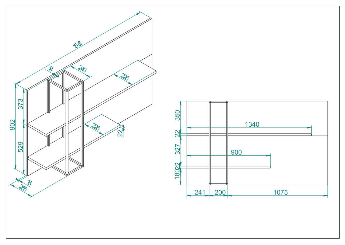 WANDREGAL M18 Thermo Oak & Anthrazit 152/90/26 cm breit - Graubraun, Holzwerkstoff (152/90/26cm) - Livojo