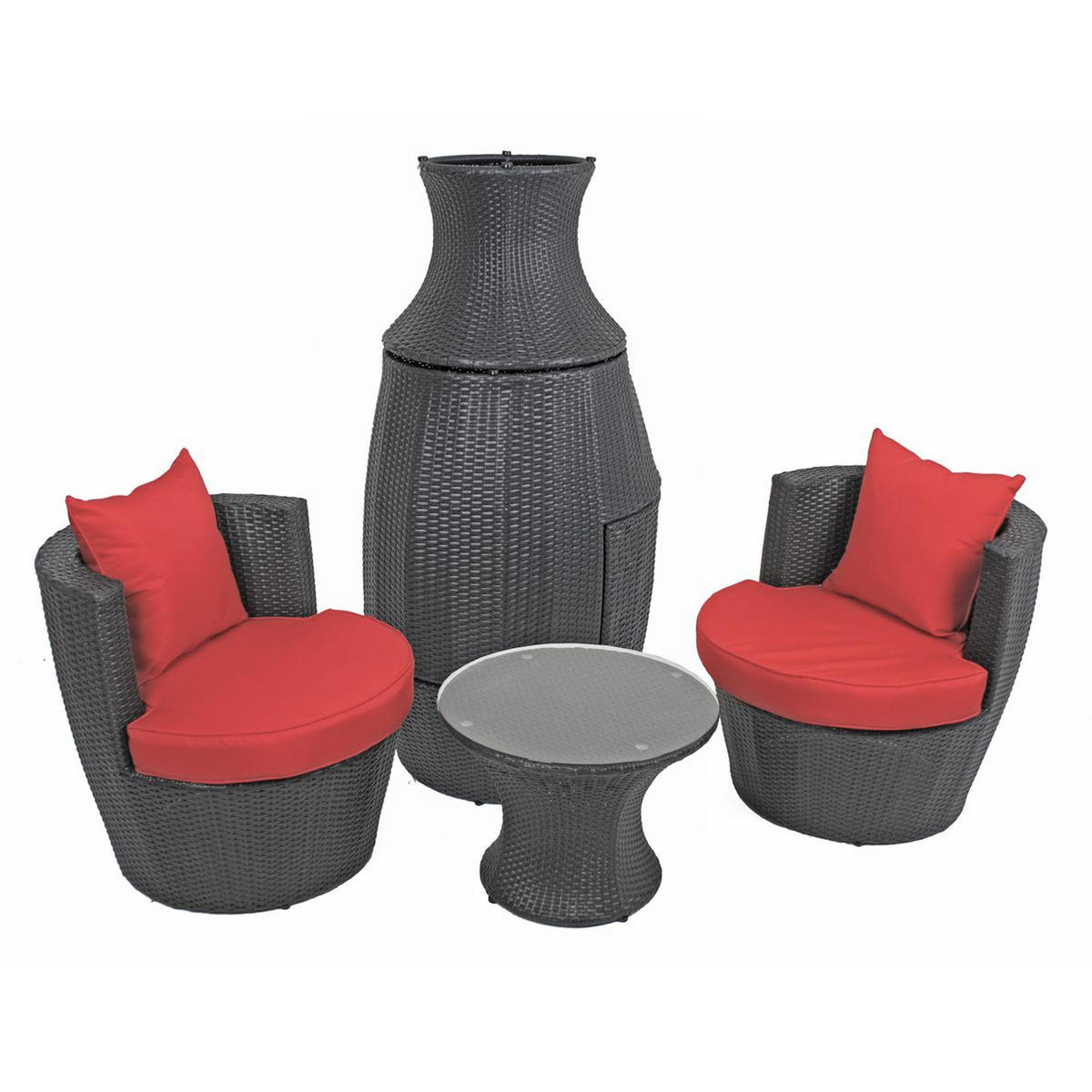 BISTRO-SET Carina Kunststoffgeflecht Schwarz Club-Set - Schwarz, Kunststoff - DELUKE