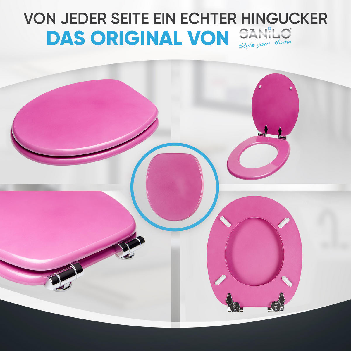 WC-SITZ mit Absenkautomatik Glitzer Pink - Pink, Holzwerkstoff (38/6/47cm) - Sanilo