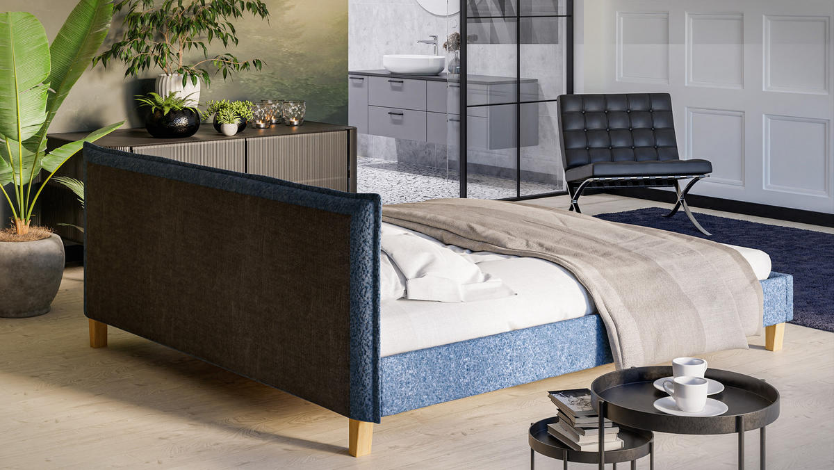 POLSTERBETT Arles 180/200 cm Boucle Stoff - Hellbraun/Blau, Holz/Textil (180/200cm) - S-Style Möbel