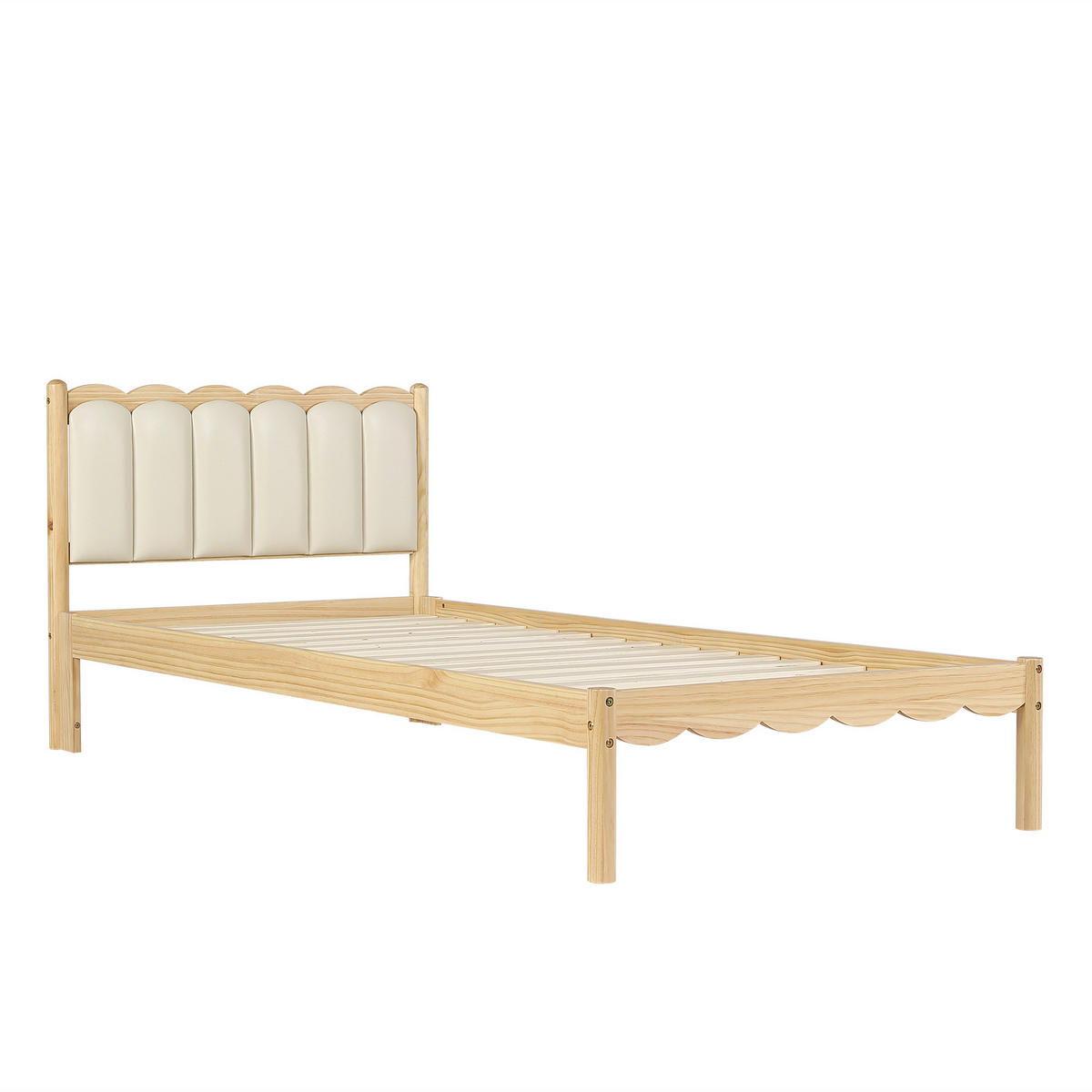 KINDERBETT mit PU-Kopfteil 90x200 cm Beige Naturholz - Braun, Holz (90/200cm) - Meubliv