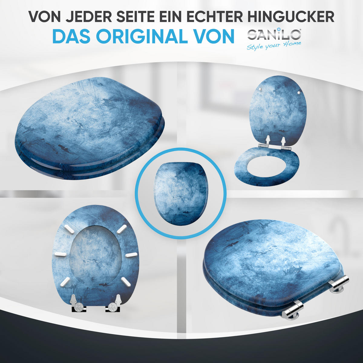 WC Sitz mit Absenkautomatik Solium - Blau, Holzwerkstoff (38/6/47cm) - Sanilo