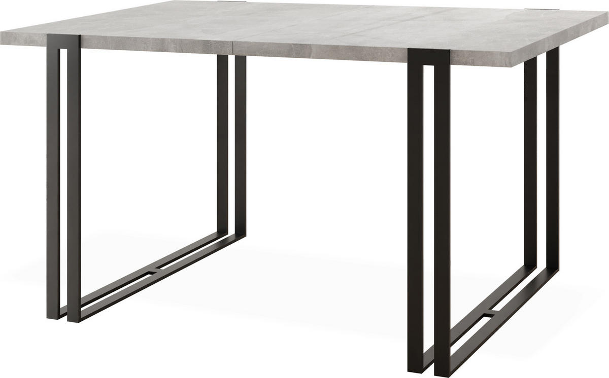 ESSTISCH Marco rechteckig ausziehbar, Grauer Beton 140-240/80/76 cm - Hellgrau/Schwarz, Holzwerkstoff/Metall (140/80/76cm) - WFL GROUP