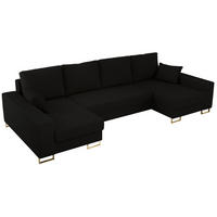 WOHNLANDSCHAFT DORIAN U Bouclé Schwarz - Goldfarben/Schwarz, Textil/Metall (312/95/138cm) - MKS