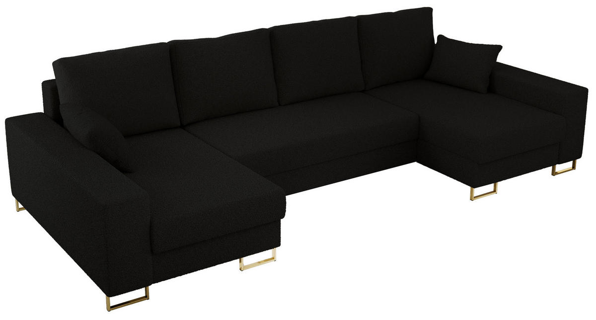 WOHNLANDSCHAFT DORIAN U Bouclé Schwarz - Goldfarben/Schwarz, Textil/Metall (312/95/138cm) - MKS