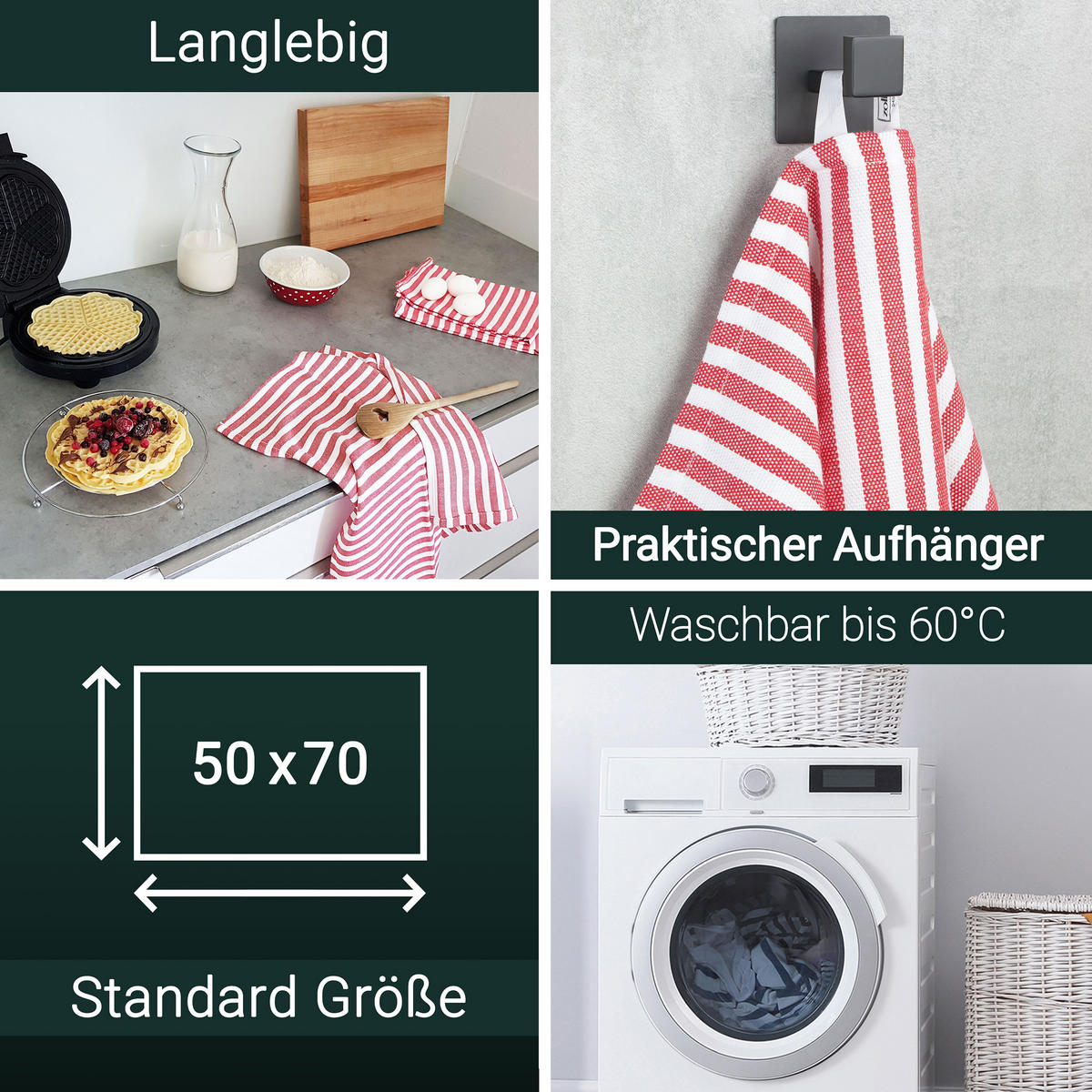 GESCHIRRTÜCHER, 5er-Set, 50x70 cm, 100% Baumwolle, Rot - Rot, Textil (50/70cm) - Zollner