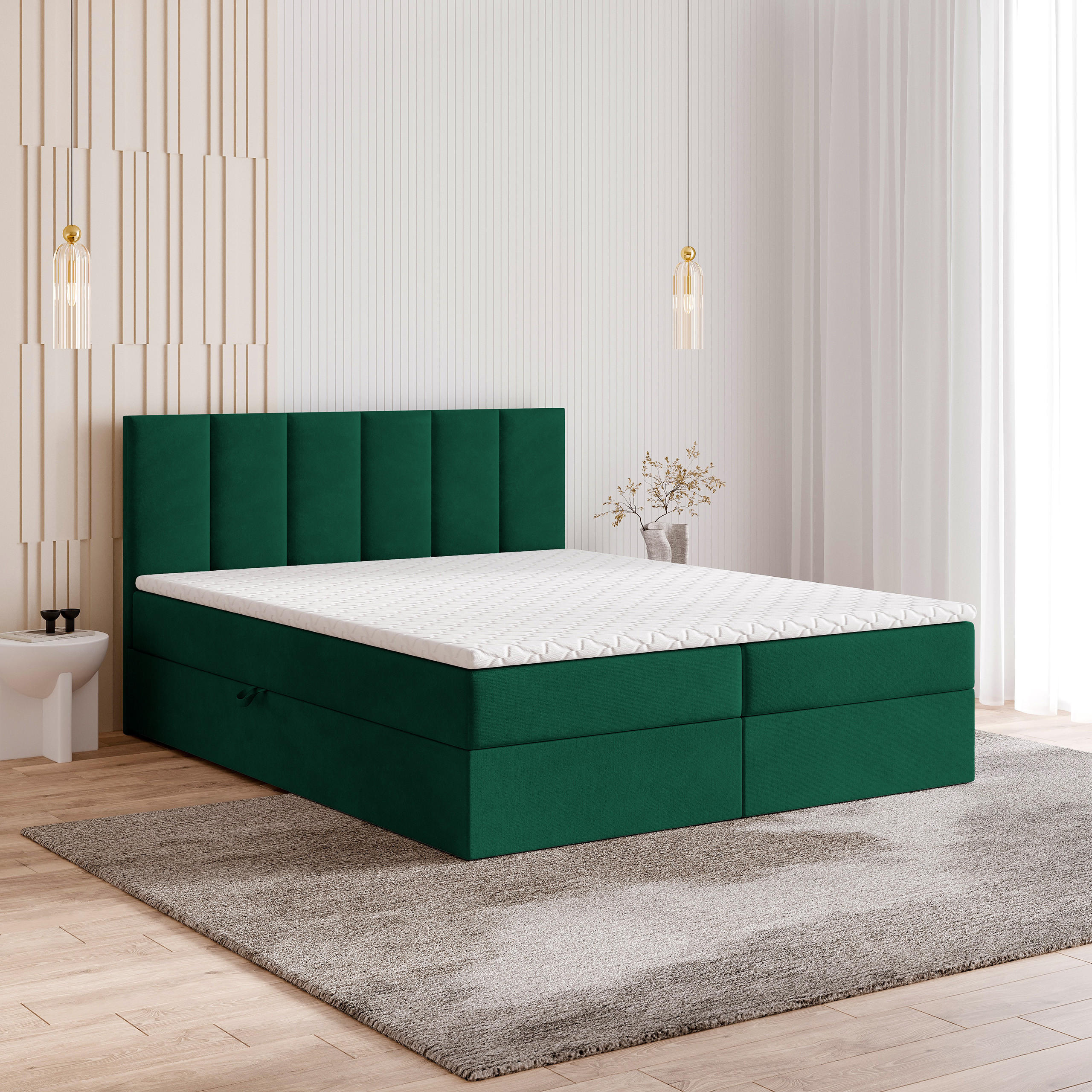 BOXBETT MERIL 140x200 cm mit Matratze und Topper - Grün - Grün, Holz (140/200cm) - MASSENO