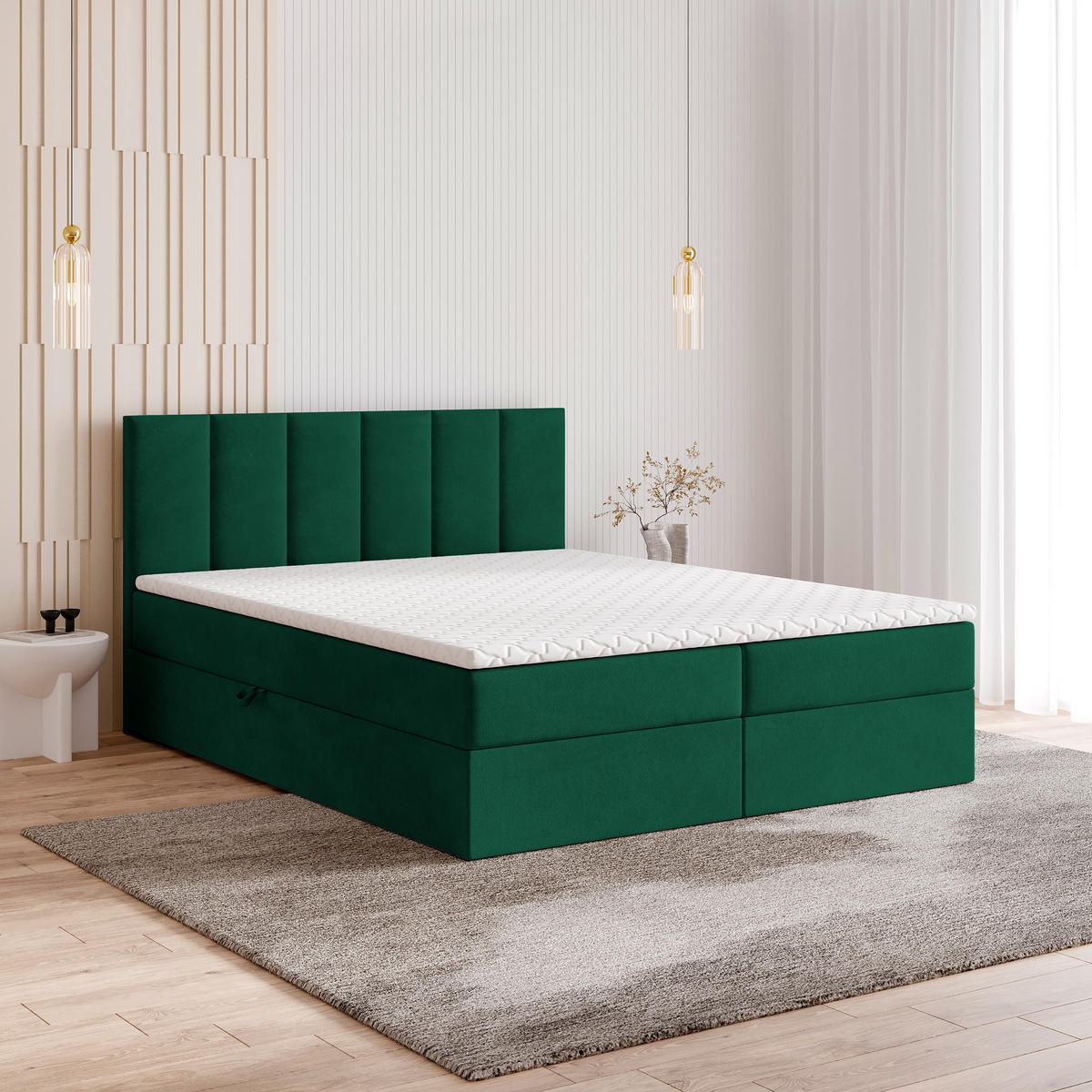 BOXBETT MERIL 180x200 cm mit Matratze und Topper - Grün - Grün, Holz (180/200cm) - MASSENO