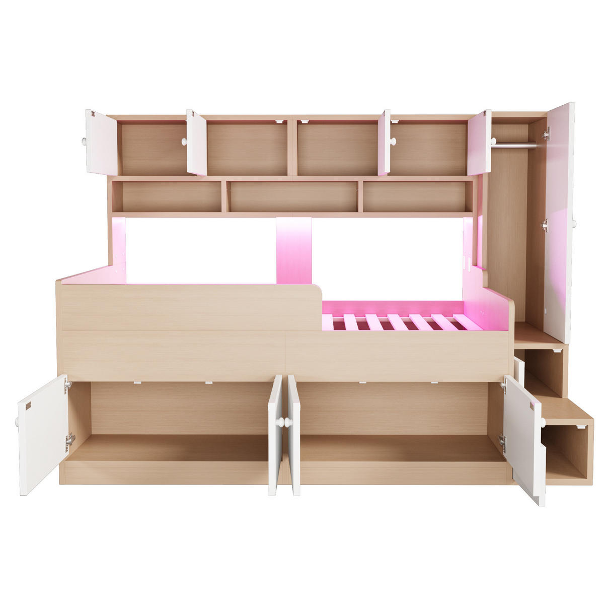 DĚTSKÁ postel 90/200 cm v barvě dřeva z MDF s úložným prostorem a LED osvětlením - barva dubu, kompozitní dřevo (90/200cm) - OKWISH