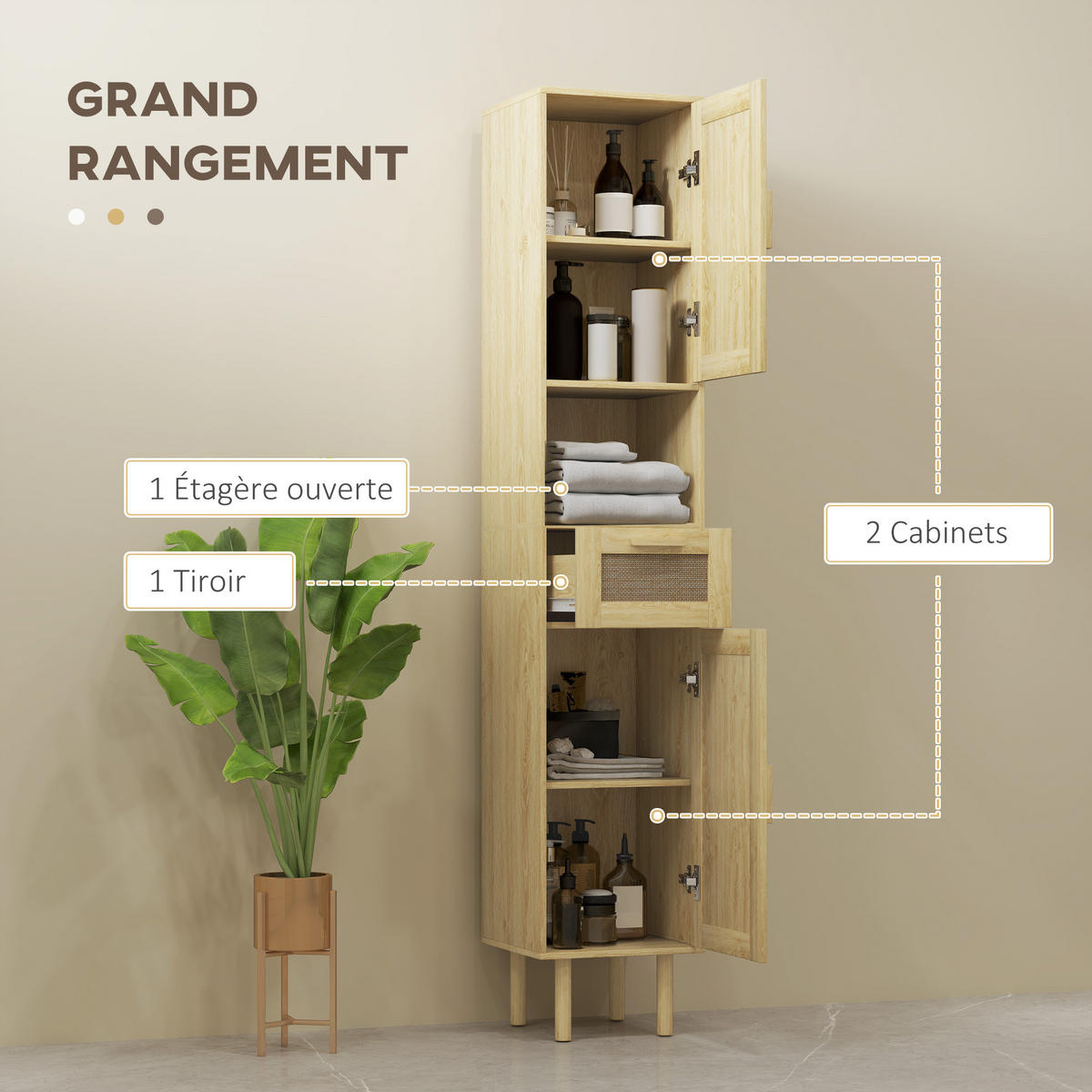 HOCHSCHRANK DE-12433 32/30/170 cm Eiche - Eichefarben, Holzwerkstoff (30/170/32cm) - ComfortXL