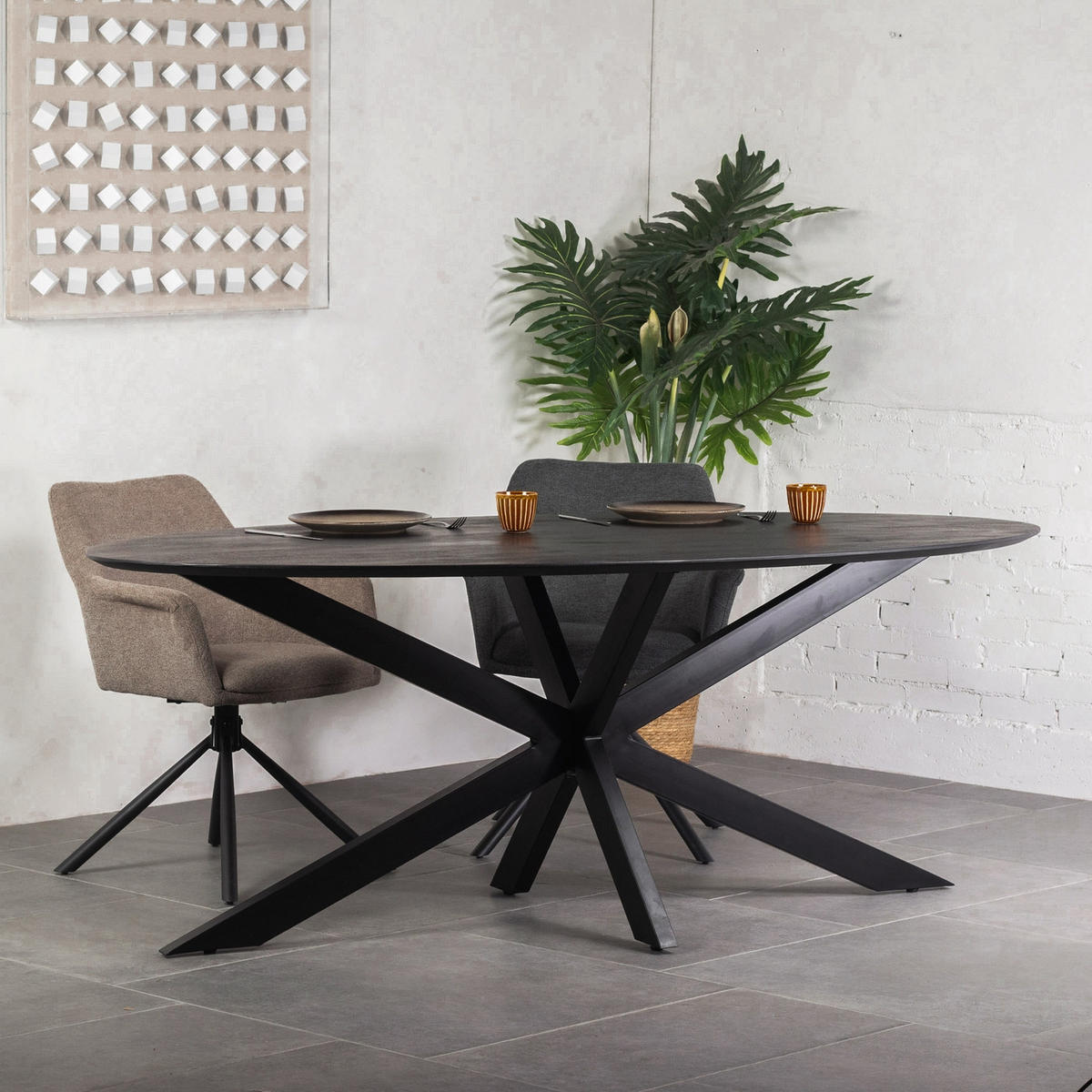 ESSTISCH oval mit X-Fuß 200cm, schwarz - Schwarz, Holz (200/100/76cm) - Giga Meubel