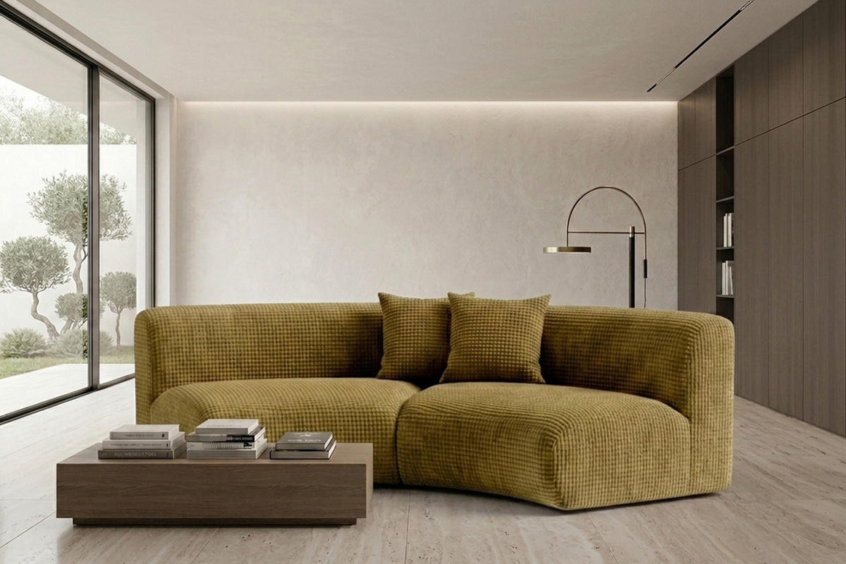 SOFA Round, Chenille-Stoff Cremona, Olive, GRETA - Olivgrün, Holz (294/70/89cm) - Kaiser Möbel