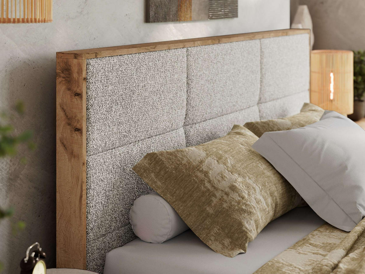 POLSTERBETT LERIO CLASSIC 140/200 - Hellgrau Strukture - Schaum-Matratze - Hellgrau, Textil (140/200cm) - MKS