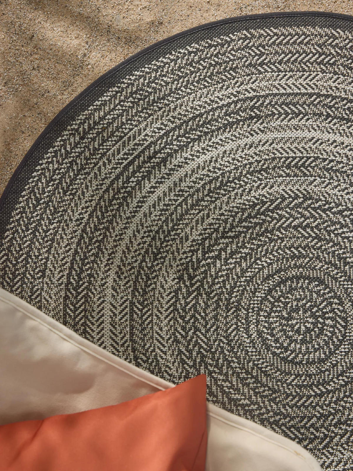 OUTDOORTEPPICH rund Metro Schwarz/Weiß ø 120 cm rund - Schwarz, Textil (120/120cm) - benuta Nest