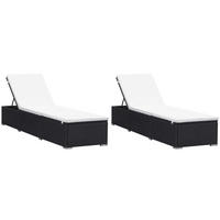 SONNENLIEGEN mit Auflage 2 Stk. Poly Rattan Schwarz - Schwarz, Kunststoff (60/31/195cm) - furnicato