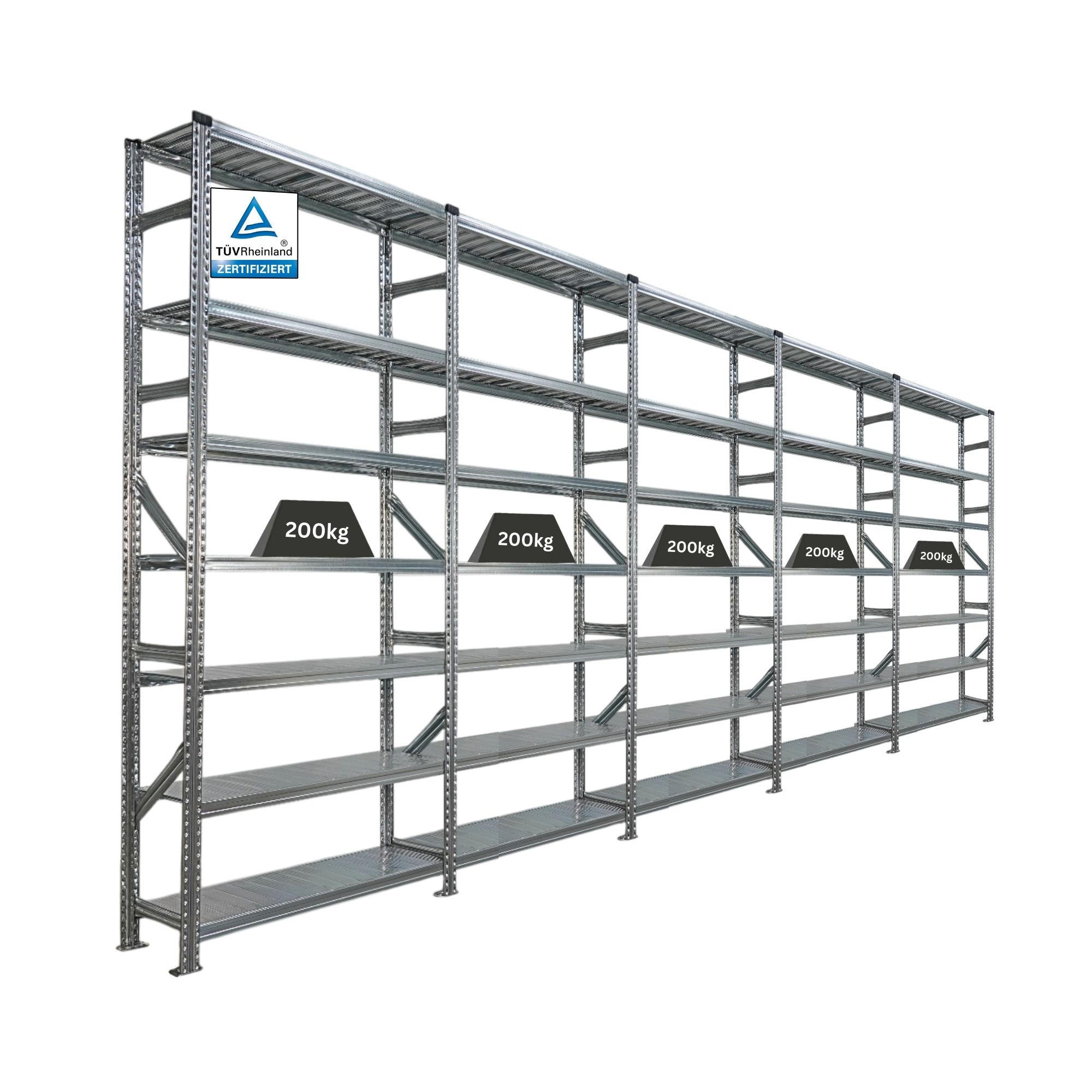 FACHBODENREGAL Proximo 250x600x32cm 7 Ebenen Beidseitig nutzbar Verzinkt - Silberfarben, Metall (600/250/32cm) - PROREGAL