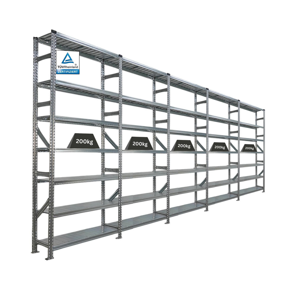 FACHBODENREGAL Proximo 250x600x32cm 7 Ebenen Beidseitig nutzbar Verzinkt - Silberfarben, Metall (600/250/32cm) - PROREGAL