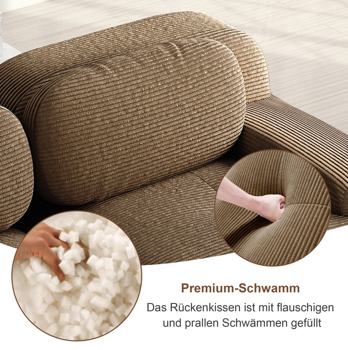 ECKSOFA in Braun mit 32D-Schaum 388/178/70 cm, Cord und ohne Montage - Braun, Textil (178/388cm) - Modenvie