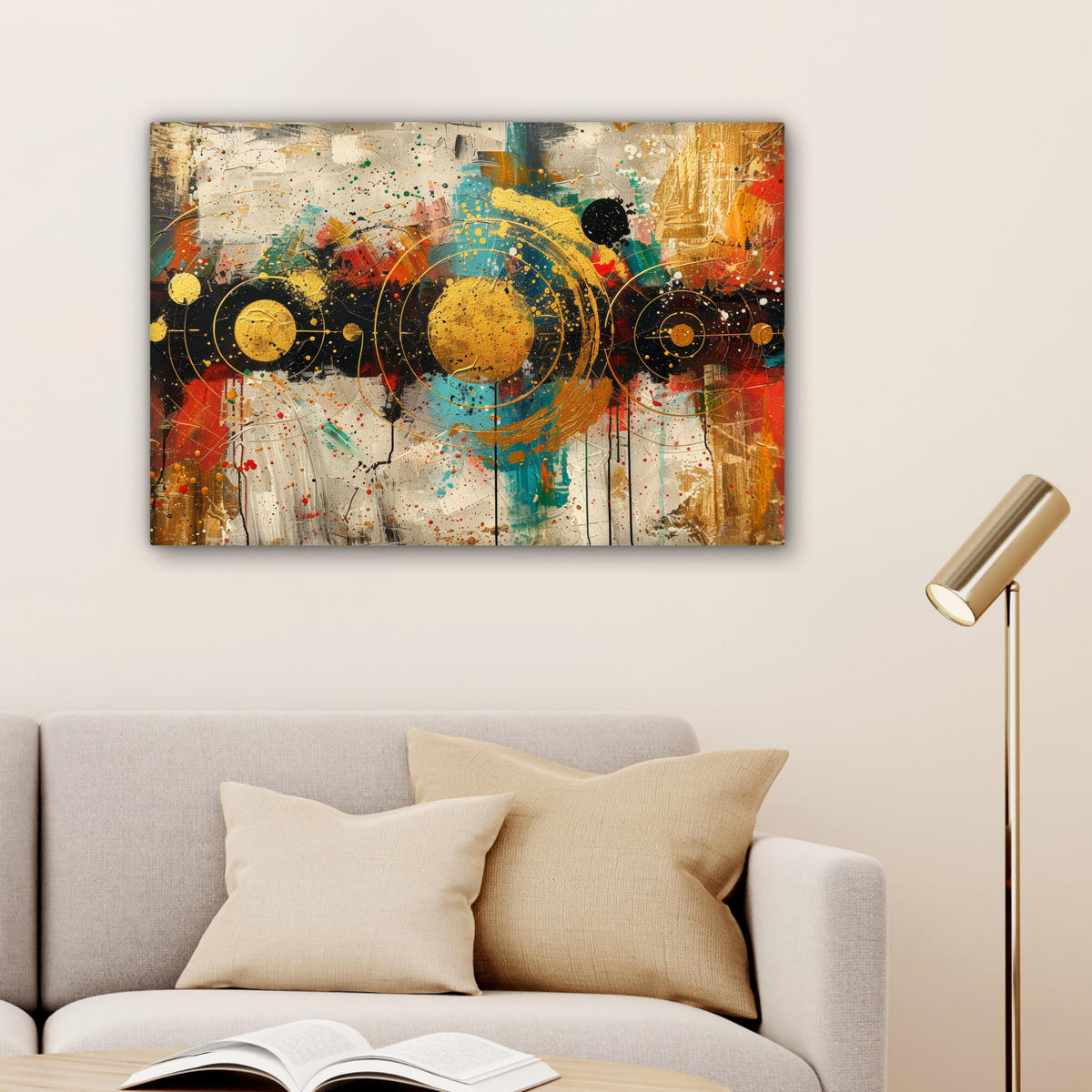LEINWANDBILD - Abstrakt - Kunst - Gold - Modern - 60x40 - Wanddeko Schlafzimmer - Multicolor, Textil (60/40cm) - MuchoWow