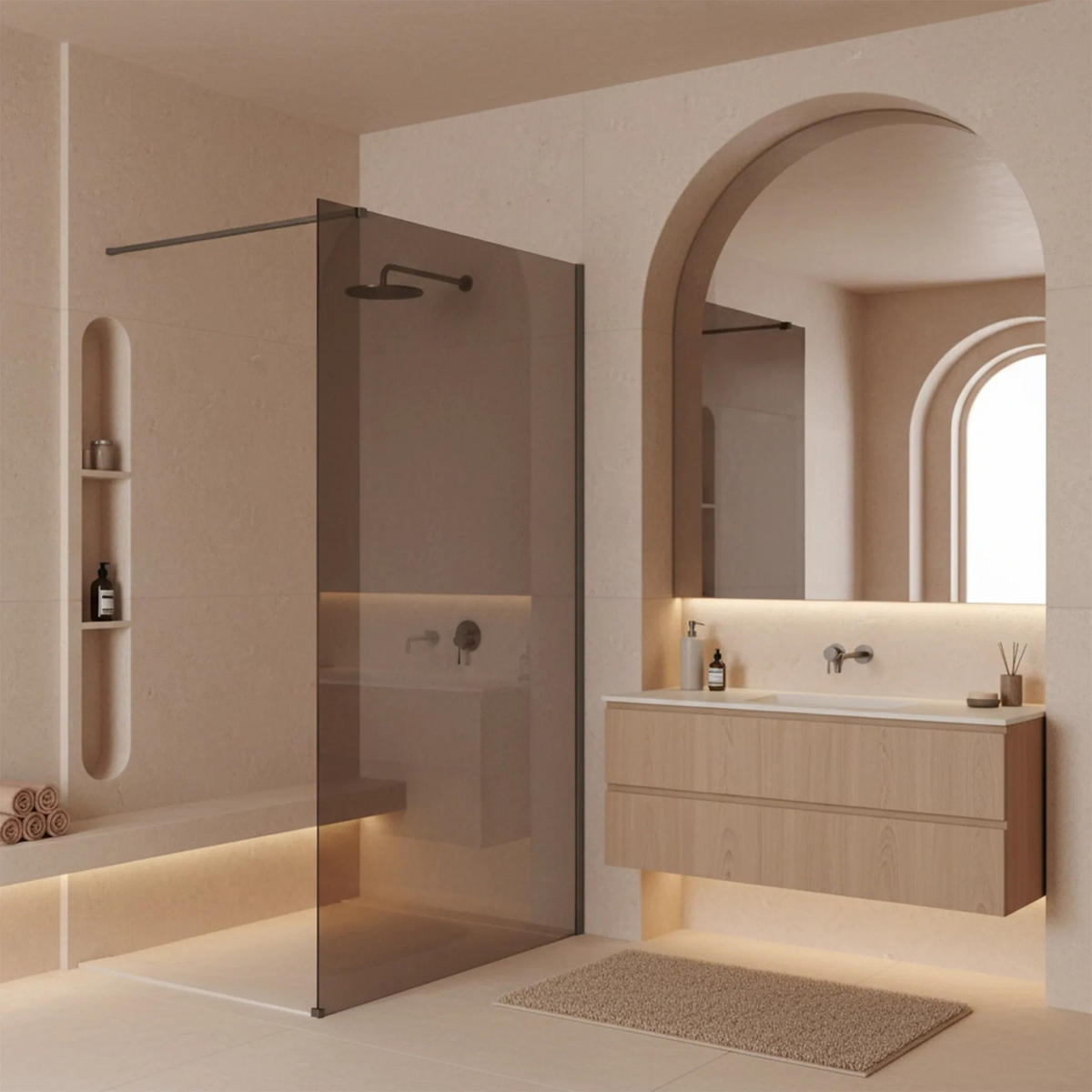 DUSCHWAND Rea Flexi Brown / Titan 80 - Titanfarben, Glas (120/80/195cm) - REA