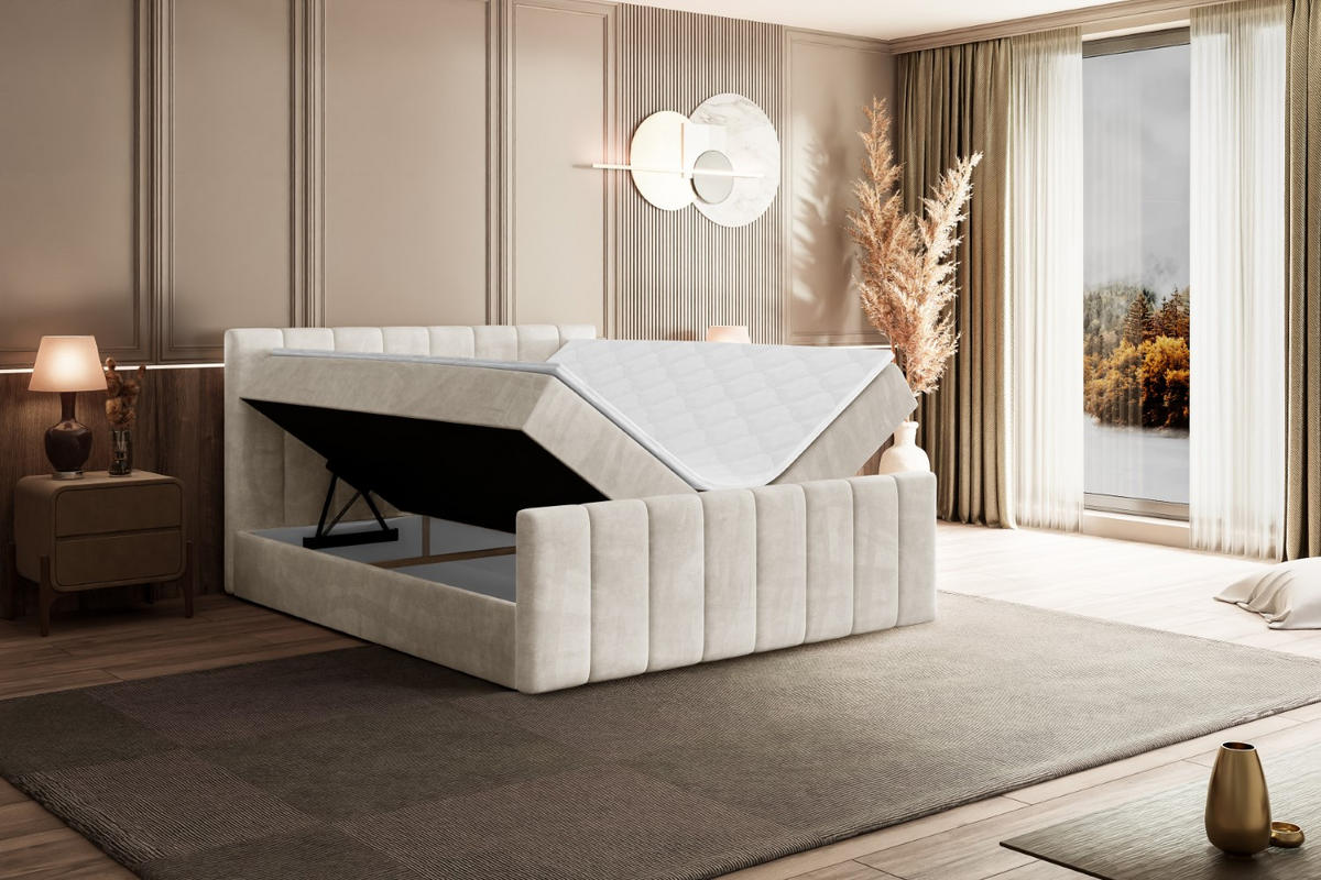 AMERICKÁ postel OTTA-Z – 200 x 200 cm – H4 – ecru - ecru, kompozitní dřevo (200/200cm) - ALTDECOR