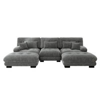 WOHNLANDSCHAFT in Grau aus Chenille mit Ottoman und Cloud-Sitzkomfort - Grau, Textil (145/81/313cm) - Flora Grace