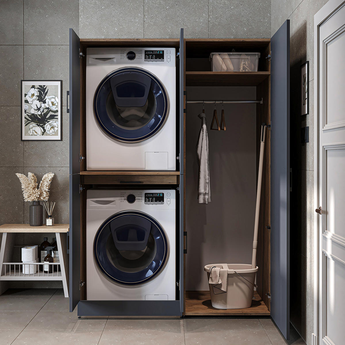 WASCHMASCHINENSCHRANK DORA-I 130cm Breit, 186cm Hoch - Anthrazit, Holzwerkstoff (130/186/73.8cm)