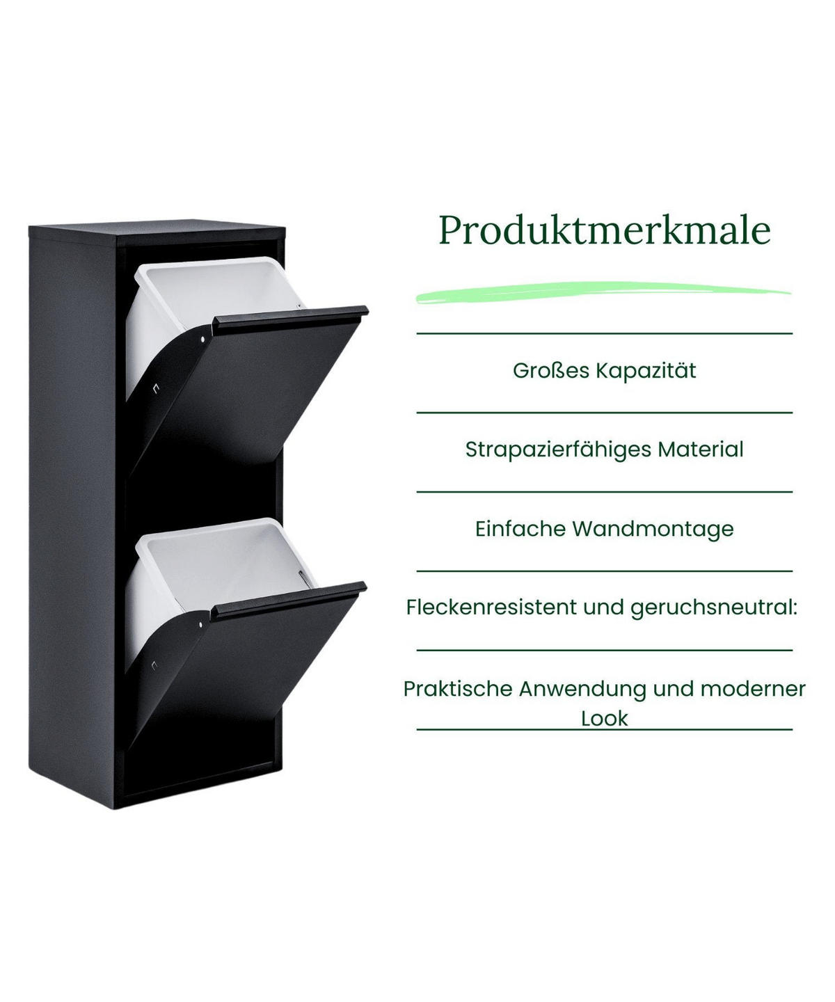 MÜLLEIMER 2 Fach Schwarz Mülltrennsystem aus Metall - Schwarz, Metall (33/92/25cm) - Gowoll