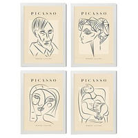 POSTER Set mit 4 PicassoSammlung von Linienporträts Ästhetische A3 Weißer Rahmen - Weiß, Papier (29.7/3cm) - Nacnic